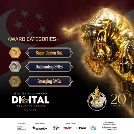 🇸🇬 𝐆𝐨𝐥𝐝𝐞𝐧 𝐁𝐮𝐥𝐥 𝐀𝐰𝐚𝐫𝐝 𝐒𝐢𝐧𝐠𝐚𝐩𝐨𝐫𝐞 𝐢𝐬 𝐚𝐜𝐜𝐞𝐩𝐭𝐢𝐧𝐠 𝐭𝐡𝐞 𝐍𝐨𝐦𝐢𝐧𝐚𝐭𝐢𝐨𝐧 𝐍𝐎𝐖! Golden Bull Award is organized into distinct categories, ensuring impartiality by recognizing businesses within their specific sectors appropriately. Reflecting the contemporary business landscape, the Digital Transformation Awards seeks to acknowledge businesses that have effectively navigated and excelled during challenging periods by embracing digital innovation. Nominate Your 