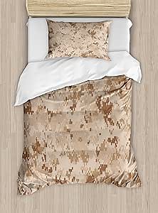 Ambesonne Camo Duvet Cover Set, US Marine Desert Marpat Digital Texture Background in Brown Colors, Decorative 2 Piece Bedding Set with 1 Pillow Sham, Twin Size, Pale Brown Cinnamon