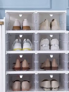Foldable Shoe Storage Box, Clear Plastic Stackable Shoe Storage Organizer Sneaker Heels Storage Containers Rack Holder,Single