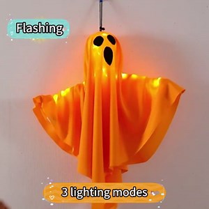 Floating Ghost Halloween Decoration with LED Light, 3 Lighting Modes & Flexible Hands, Spooky Halloween Hanging Light up Ghost for Front Yard Lawn Garden Party Decor Indoor Outdoor (Orange)