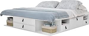 memomad Bali Storage Platform Bed with Drawers (Queen Size, Off White)