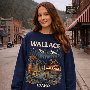 Wallace Idaho Town Sweatshirt | Mountain Mining Motel Design | Wallace ID | Silver Valley Idaho | Bitterroot Mountains | Coeur Dalene , ID - Etsy Australia