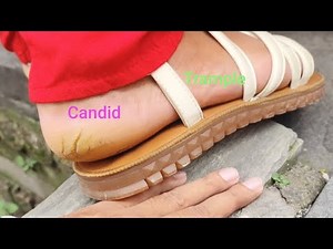 Girl unknown candid trample step on hand with sandals, slippers & heels. (Lfl - 179)