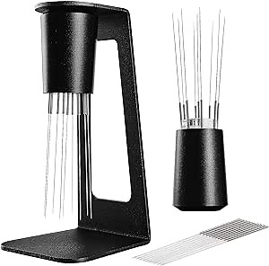 Espresso Coffee Stirrer,WDT Distribution Tool 9 pin Coffee Stirring Tool for Espresso Distribution 0.3mm Thick Spring Wires Anodized Aluminum distributor tool with Extra Replacement Needles