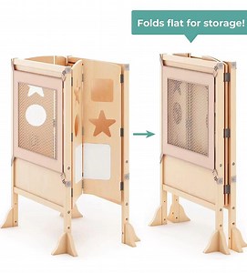 [Hot Item] Children Montessori Furniture Double Wide Adjustable Height Folded Step Stool Kitchen Helper Stool with 2 Keepers for Kids