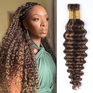 Deep Curly Wave Bulk Human Hair for Braiding Brazilian Virgin Human Hair for Micro Braiding Wet and Wavy Human Braiding Hair 100g 20inch p4/30 Highlight