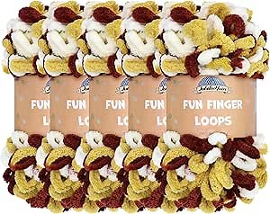 JubileeYarn Fun Finger Loops Yarn - 100g/Skein Jumbo Polyester Team Spirit - Maroon Gold White - 5 Skeins