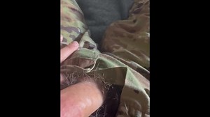 Army soldier jerks off in his OCPs in his barracks room