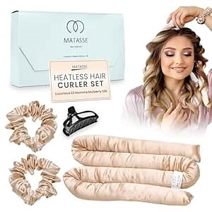 MATASSE Overnight Silk Heatless Hair Curler Set - Made of 6A Grade, 22 Momme Mulberry Silk - Effortless Heatless Curling Rod Headband for Cozy, Damage-Free, No Heat, Sleep Curls for Long Hair