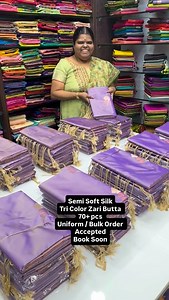 6.3K views · 110 reactions | Semi Soft Silk | Tri Color Zari Butt | Flat 5% less Vallisvaseha.com Search code:- VVSSS007 Wash and Care :- Dry wash Only For Price Enquiries & Online Orders: WhatsApp +91 98845 94699 | +91 98845 94668 Shop Location: Vallis Vaseha 29, Amman Koil St, Vadapalani, Chennai:-600026 #vallisvaseha #sarees #semisilksaree #puresilkcotton #sareelove semisoftsilksarees uniform | Vallis Vaseha | Facebook