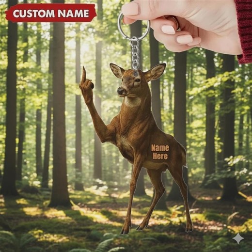 Personalized Funny Deer Hunting Keychain, Custom Name Buck Finger Keyring, Sarcastic Hunter Gift, Acrylic 2D Woodsman Gift, Gift for Dad - Etsy