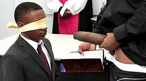 Jesus Christ! Baptist boy Dominic Young eats pastor Prince Reign's cock from a holy Bible! Everything is supervised by black priests Brock Johnson and Mr Cali!