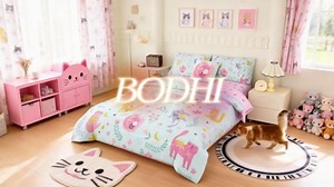 Bodhi Cute Cats Comforter Twin for Girls,Kids Twin Bedding Sets for Girls with Flowers Stars and Fresh Background,Cats Bedding Sets 6 Pieces