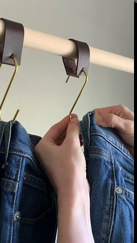 Decorative S hook for jeans & pants hanger for clothes closet organizer minimalistic rack hooks, leather loop - KEYAIIRA - 6 PK