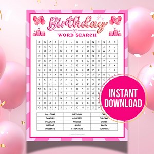 Birthday Word Search Game, Printable Word Hunt Game, Word Find Puzzle, Brain Teasers Ice Breaker, Pink Girl Birthday Party Games for Her - Etsy Australia