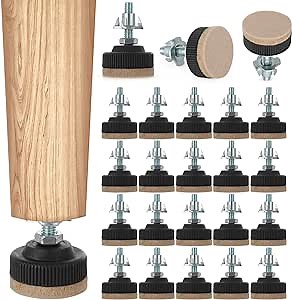 Furniture Levelers, 24Pcs Furniture Leveling Feet with Floor Protector Felt Lock Nut, Adjustable Table Leg Levelers, Heavy-Duty Screw-in Furniture Leveling Legs for Tables Chairs Sofas Cabinets
