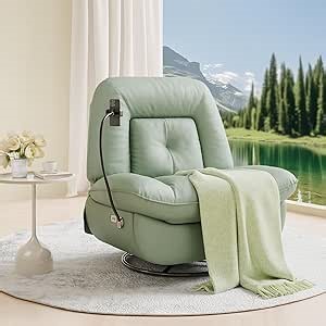 Oversized Power Swivel Rocker Recliner Chair - USB Port, Recliner Chairs for Adults, Reclining with Phone Holder, Hidden Storage, Designed for Effortless Movie Nights & Relaxation (Green)