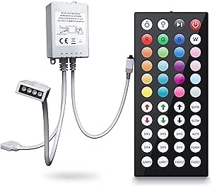TJOY RGB Led Controller for Light Strip, 44 Key IR Remote for SMD 10mm 5050 3528 2835, 2 Ports of 4 Female Pin Controller, DC 12V-24V, 6A, Replacement Wireless Remote Control for Flexible Tape Light