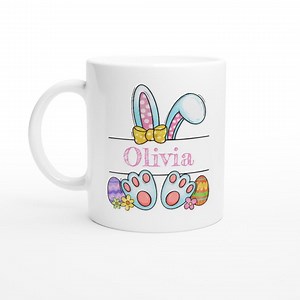 Easter Bunny Split Monogram Mug – Personalised 11oz Sublimation Coffee Cup | Custom Name Gift for Easter & Spring - Etsy