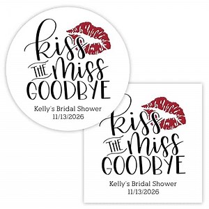 Kiss the Miss Goodbye Bridal Shower Labels | Favor Stickers | 396-WH
