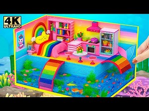 Build a Miniature Rainbow House with Aquarium Around and Mermaid Wall ❤️ DIY Cardboard House