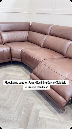 NEW…. Stunning Moet leather corner sofa in Chocolate leather. ✔️ Premium chocolate leather upholstery with natural variations ✔️ Large corner design with smooth power recliners ✔️ Telescopic power headrests for perfect positioning ✔️ Stylish U-shaped legs with a silver metallic finish ✔️ Integrated USB charging ports Available for immediate delivery 🚚 £2,899 | Heatons Furniture