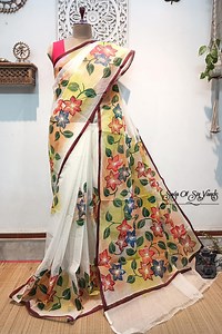 Handloom Resham Kota Saree: Hand-painted Floral Sari - Etsy