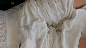 White nylon slip wank & cum