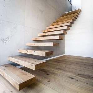 [Hot Item] Premium Modern Floating Wooden Stairs with Open Riser Design Sustainable Hardwood Treads Heavy-Duty Steel Frame