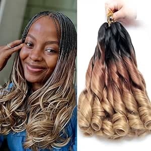 French Curly Braiding Hair 12 Inch Loose Wavy Hair for Braiding Hair Extensions Synthetic French Curl Crochet Braids for Black Women 8 Packs 1B/33/27