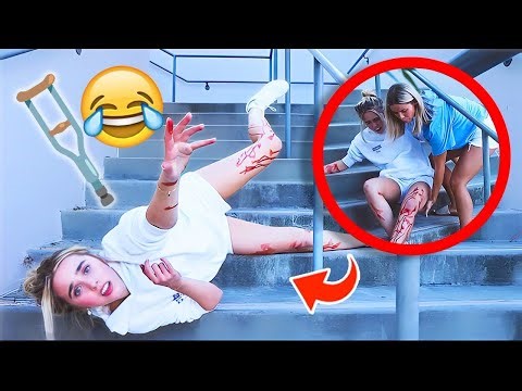 FALLING DOWN THE STAIRS PRANK ON MY SISTER!!