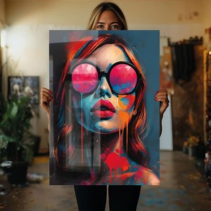 Colorful Pop Art Woman With Sunglasses Glass Wall Art, Graffiti Drip Style Portrait, Modern Street Art Decor, Cool Teen Girl Room - Etsy