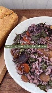 VEGAN COLLARD GREENS & BLACK-EYED PEAS | you know you’re from the south when this dish is on your table every New Years 🙌🏼 #southern #tradition this southern recipe is so simple yet so COZY & FLAVORFUL!! Even the meat eaters in your home will love it!! What You Need: extra virgin olive oil • yellow onion • minced garlic • freshly chopped collard greens • chopped carrots • canned black-eyed peas • dried parsley • salt • pepper • water or low sodium vegetable broth • wild rice. For the full reci