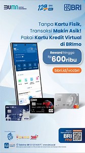 Sobat BRI, Belanja makin nyaman dan praktis dengan BRI Virtual Credit Card! Apply mudah dan cepat melalui BRImo! Dapatkan juga reward Tokopedia Gift Card senilai Rp100.000 dan Cashback hingga Rp500.000. Tak hanya itu, transaksi BRI Virtual Credit Card juga berkesempatan dapat poin untuk ikutan undian BRImo FSTVL dengan hadiah melimpah! Jadi tunggu apalagi, apply sekarang juga! Simpan tabunganmu dan belanja seru pakai BRI Virtual Credit Card ! Info Apply VCC: bbri.id/vccbri Info BRImo FSTVL: bbri