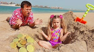Diana and Roma on the beach! Playing with Sand and other Kids Toys | Children playing ground