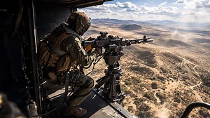 US Marines conduct live fire training from helicopter