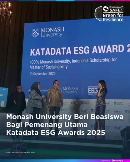 Monash University, Indonesia memberikan beasiswa penuh senilai Rp336 juta bagi satu representasi perusahaan pemenang utama Katadata ESG Awards 2025. Beasiswa ini berlaku untuk program Master of Sustainability selama 18 bulan, yang dirancang menggabungkan wawasan global dan konteks lokal, serta membekali lulusannya dengan kepemimpinan, inovasi, dan praktik keberlanjutan. 🎓Raih kesempatan belajar di Monash University, Indonesia dan jadilah pemimpin perubahan hijau! #KatadataSAFE2025 #KatadataGree