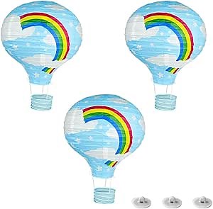 Hot Air Balloon Decorations Classroom Decor with Ceiling Hooks, Paper Lanterns, Back To School Ceiling Lanterns (3, Blue)
