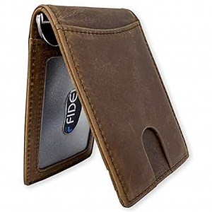 Fidelo Bifold Leather Minimalist Wallet for Men – Slim Mens RFID Blocking Wallet Card Holder with Pull Tab for Quick Card Access, Made Out Of Full Grain Genuine Leather - Crazy Horse Rustic Brown