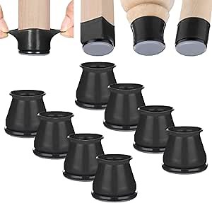 Aneaseit Chair Leg Caps for Carpet Sliders - 1 1/2" x 8 pcs Black - Silicone Furniture Foot Protectors w/Teflon Metal Bottom - Table Feet Covers Pads for Smooth Glides - Medium