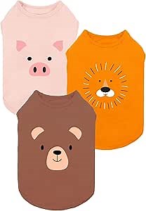 Fitwarm 3 Pack Bear Lion Pig Dog Shirt, Funny Dog Clothes for Small Dogs Boy Girls, Summer Pet Outfit, Cute Animal Costume, Brown, Pink, Blaze Orange, Medium