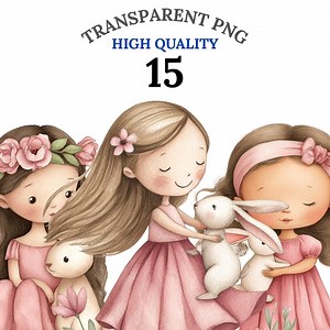 15 Bunny & Girl Clipart PNG, Cute Watercolor Girls With Bunnies, Whimsical Easter Bunny Illustrations, Fast Download, Commercial Use - Etsy