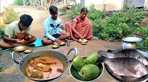 140K views · 1.1K reactions | Tribe family cooking fish curry with MANGO and eating with hot rice l Village cooking | Village Foods | Facebook