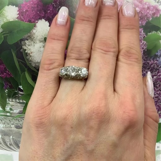 3 Carats of Old European Cut Diamonds- - - - Edwardian Opulence in diamonds! 💎 💎 💎 This three stone old European cut diamond ring features a central diamond 1.42ct shouldered by 2 diamonds 1.62ct total weight, with 8 more diamonds, set in 18kt white gold. Size 8.75 and easily sized. More photos, pricing and full description available by tapping the shopping bag 💼 icon on your screen or online at www.cynthiafindlay.com with the product code 80474. Facebook: www.cynthiafindlay.com/antique-vint