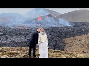 Couple Take Engagement Pictures In Front Of Active Volcano
