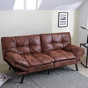 Amazon.com: IULULU Futon Sofa Bed Faux Leather Couch with Memory Foam, Modern Convertible Sleeper Daybed with Adjustable Armrests for Studio, Apartment, Office, Dorm, Easy Assembly, Chestnut : Home & Kitchen