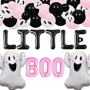 Little Boo Baby Shower Decorations Girl Halloween Baby Shower Decorations Spooky Baby Shower Decorations Little Boo Balloons Pink Black Balloons Ghost Balloons