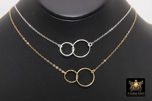 14 K Gold Linked Ring Necklace, 925 Sterling Silver Double Circle Infinity Chokers #684, Adjustable Eternity Forever Jewelry - Etsy
