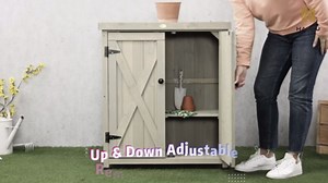 HABAU Outdoor Storage Cabinets Weatherproof for Patio, Garden Work Bench with Shelves & Metal Tabletop, Wooden Potting Table Workstation