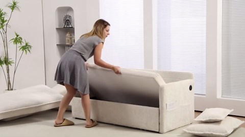 Amazon.com: 79" 2-in-1 Pull-Out Convertible Sleeper Sofa Bed, Ergonomic Loveseat Sofa with Chenille Fabric, Cloud Chaise Lounge Indoor with Side USB/Type-C Charging for Small Spaces​, Khaki : Home & Kitchen